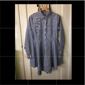 Striped blue and white pinafore button down dress